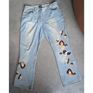 Alexandra Bartlett Flare Leg Embroidered Jeans Size 16W 90s Y2K Bead Appliqué
